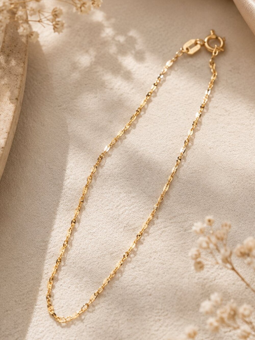 Real solid 10k yellow gold 7inch mirror chain bracelet